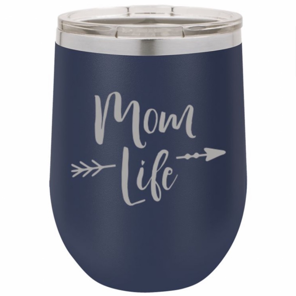 New Mom Life Wine Mug in Blue